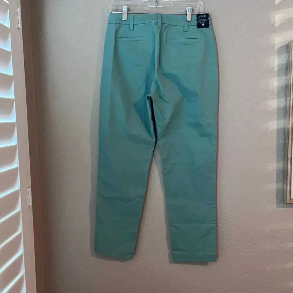 New J. Crew High Rise Girlfriend Chino Women’s Trouser Straight Leg Green 4 NWT